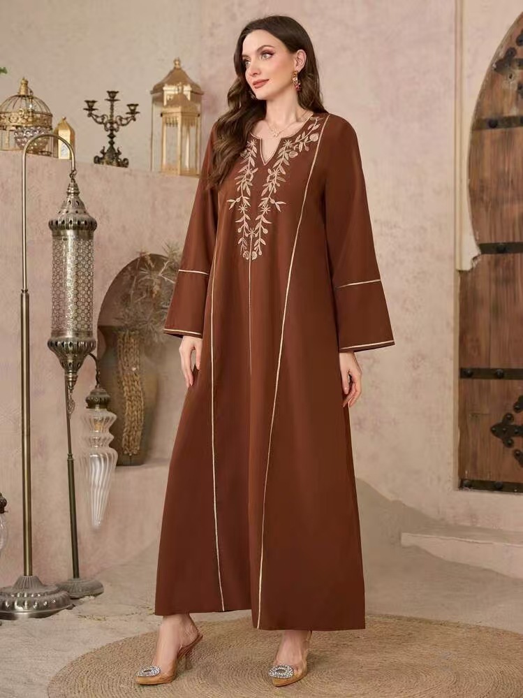 Elegant Middle Eastern Abaya Women Long Sleeve Plus Size Traditional Long Robe